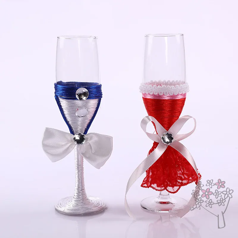 1 пара свадебных бокалов для невесты розовые бокалы цвета шампанского с веревкой