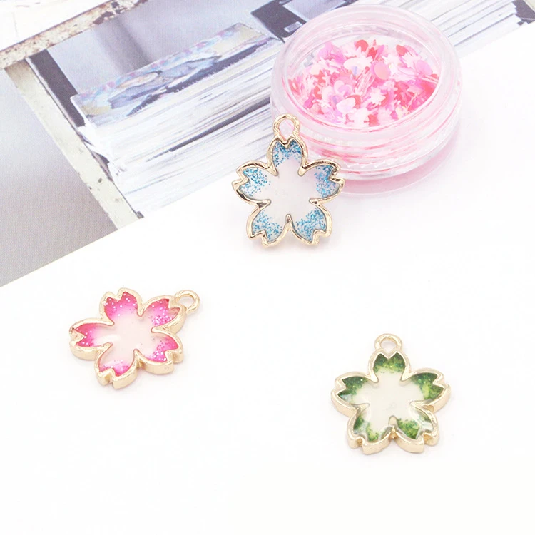 

10 шт./лот 17*20 мм Новый перламутровый розовый блестящий прозрачный кулон с цветами ювелирные изделия сплав металла Эмаль Кулон находка XL799