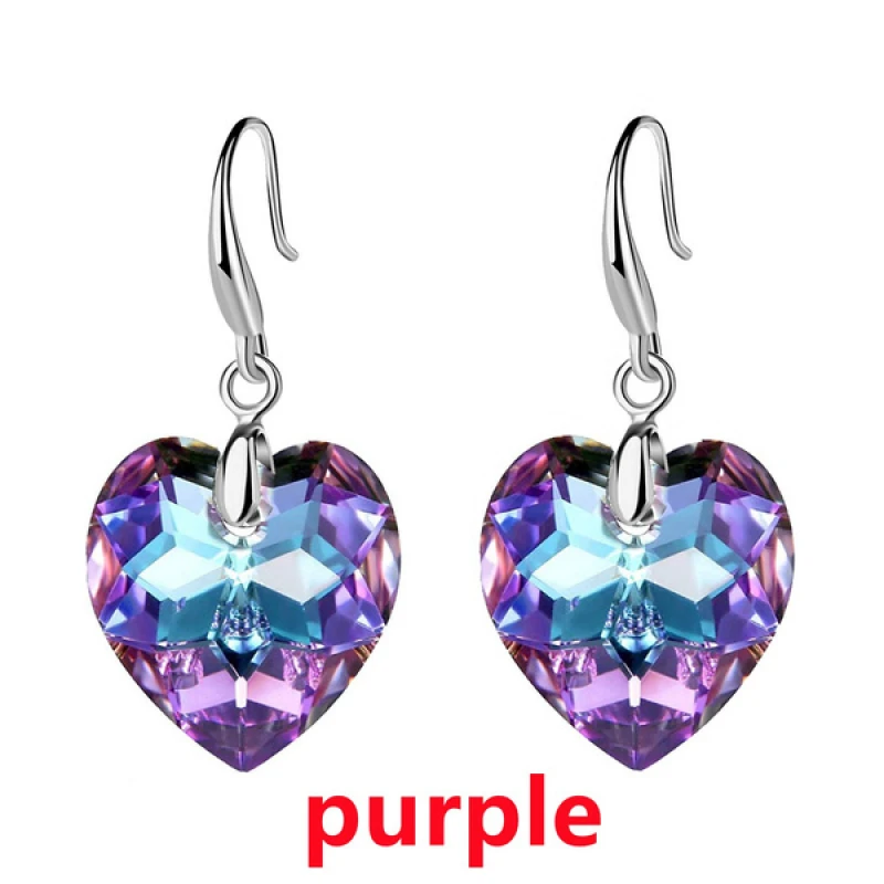 Изысканные серьги в форме сердца с множеством цветов на выбор для женщин: эстетический аксессуар из роскошных австрийских кристаллов.