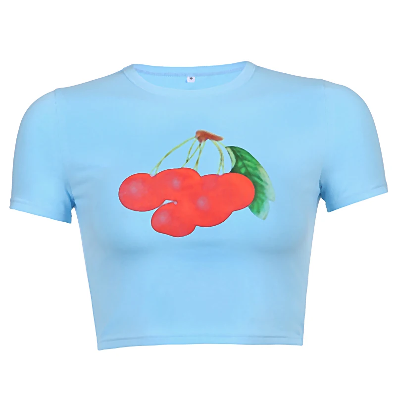 

HEYounGIRL Cherry Print Y2K Aesthetic Short Sleeve T Shirt Women Casual Cotton Basic Crop Top Tshirt Ladies Summer Streetwear