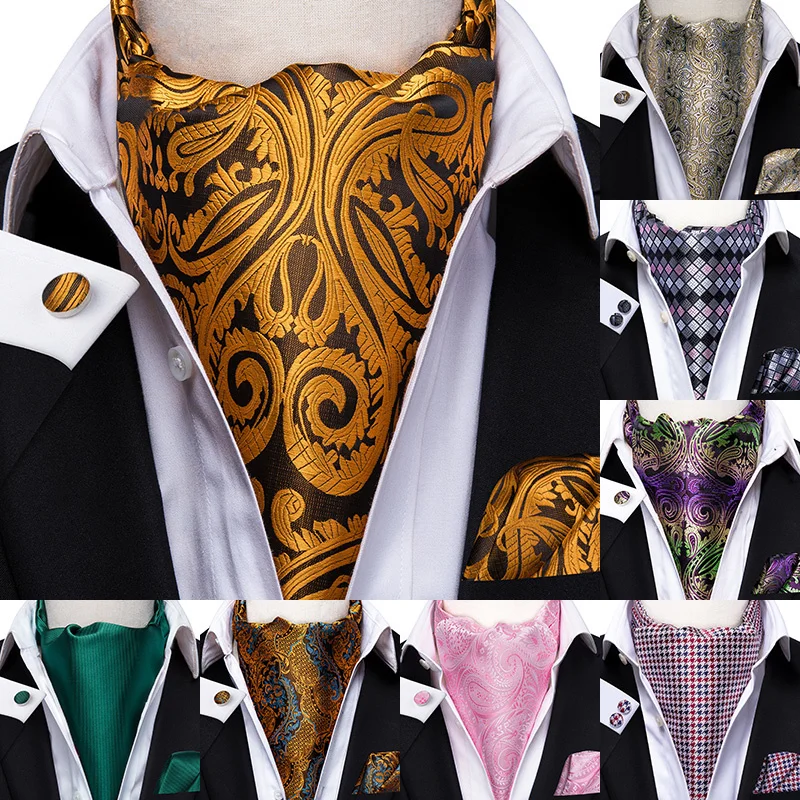 

Hi-Tie Men's Vintage Paisley Wedding Formal Cravat Ascot Scrunch Self British style Gentleman Polyester Silk Casual Scarf Tie