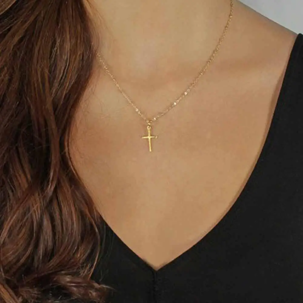 

Summer Gold Chain Cross Necklace Small Gold Cross Religious Jewelry