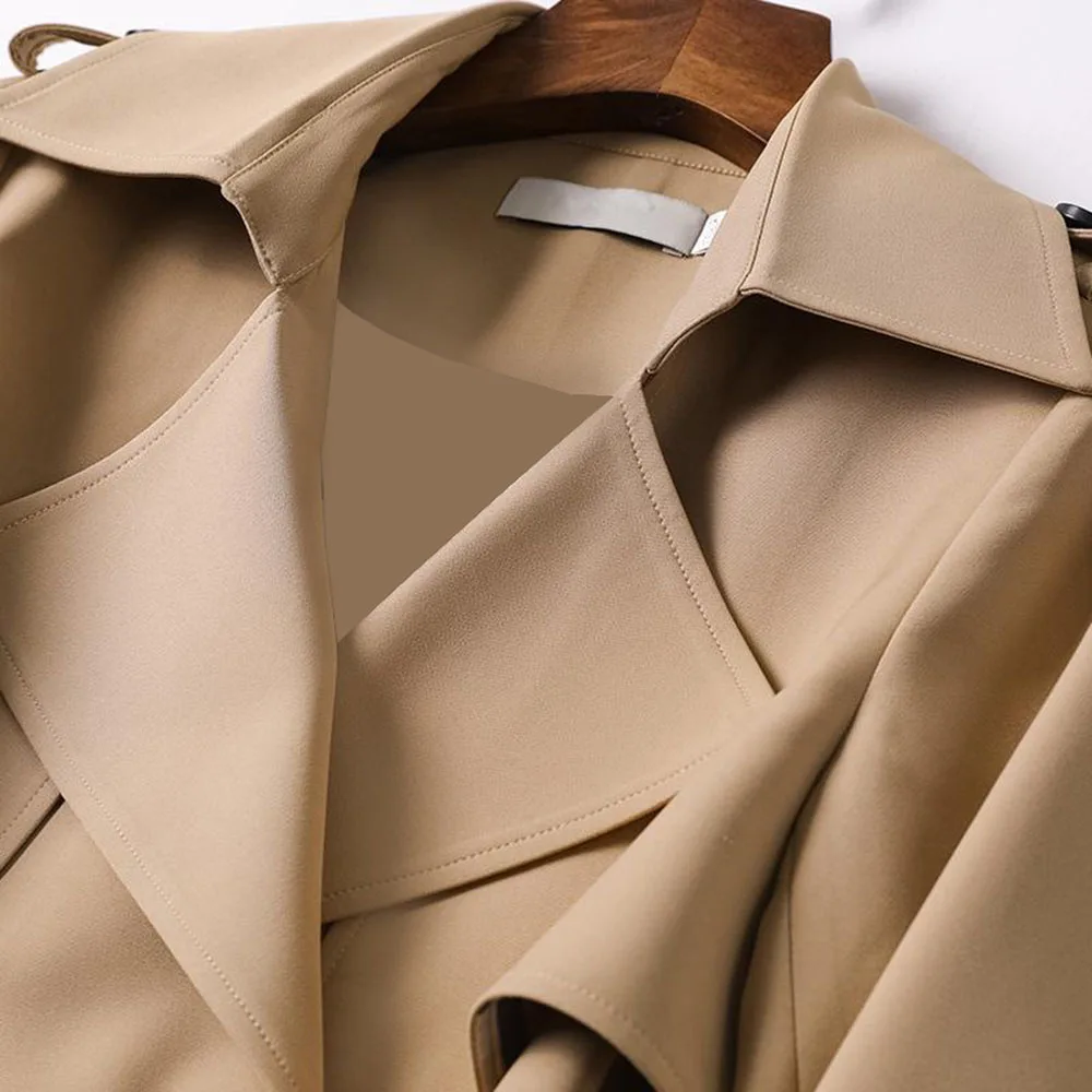 

Women's Windbreaker Long Spring And Autumn 2021 New Solid Color Temperament Long-sleeved Lapel Double-breasted Japanese Women's