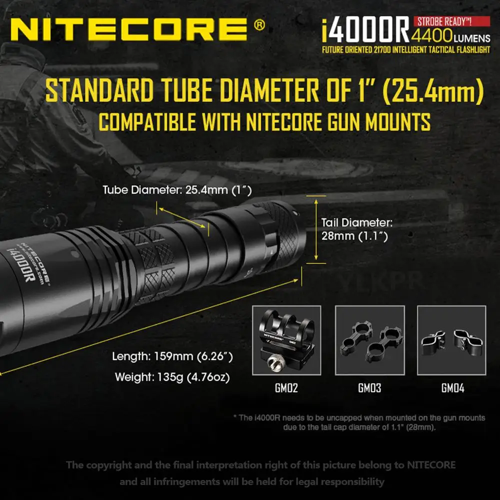 Инновационный фонарик NITECORE I4000R 4400 люмен оснащенный батареей большой емкости 21700
