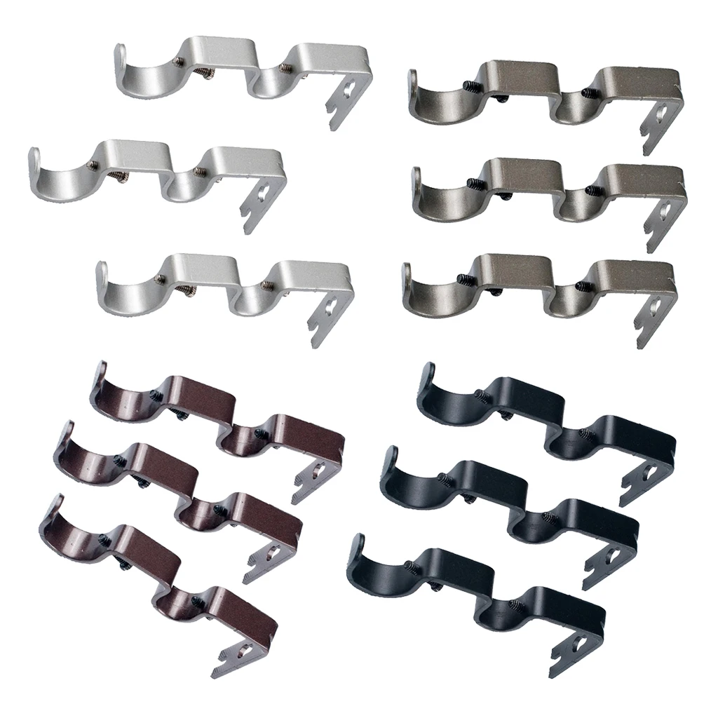 

Set Of 3Pcs Double Curtain Rod Brackets Adjustable Wall Bracket for Window Bedroom Decoration