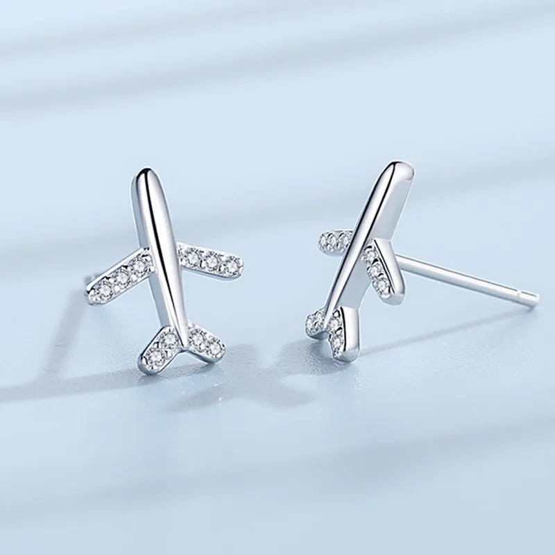 

KISSLOVE New Zircon Airplane Shape Stud Earrings For Women Girls Minimalist Jewelry