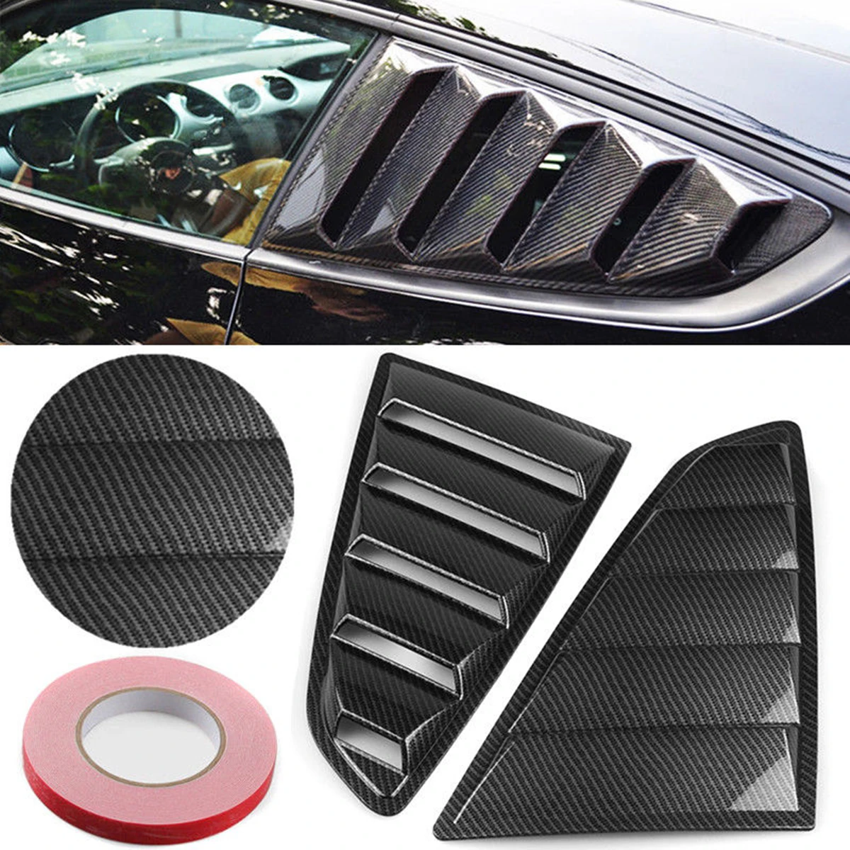 1 пара углеродного волокна вид Стиль 1/4 четверть боковое окно Совок пять слот открытое защитное жалюзи вентиляционное отверстие ABS пластик для Mustang