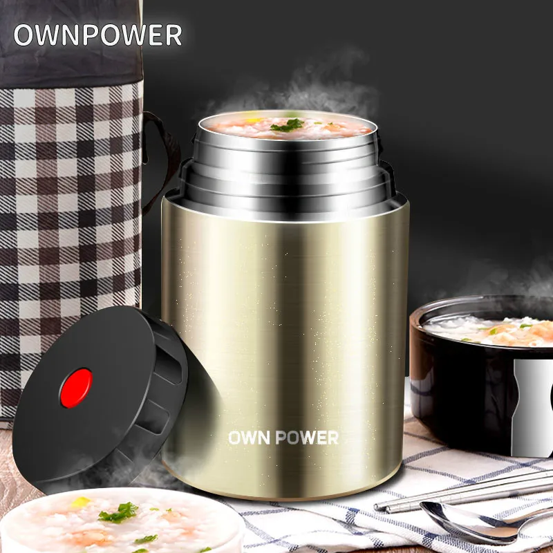 Пищевой термос OWNPOWER, изолированный Ланч-бокс, 800 мл/1000 мл/1200 мл, контейнер из нержавеющей стали 304, деловой портативный пикник, лапша - изображение