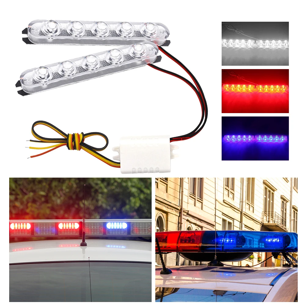 2PCS 6 LED DRL Ambulance Police Light 12V Fso Auto Strobe Warning Wireless Remote Car Truck Flashing Firemen Lights - купить по