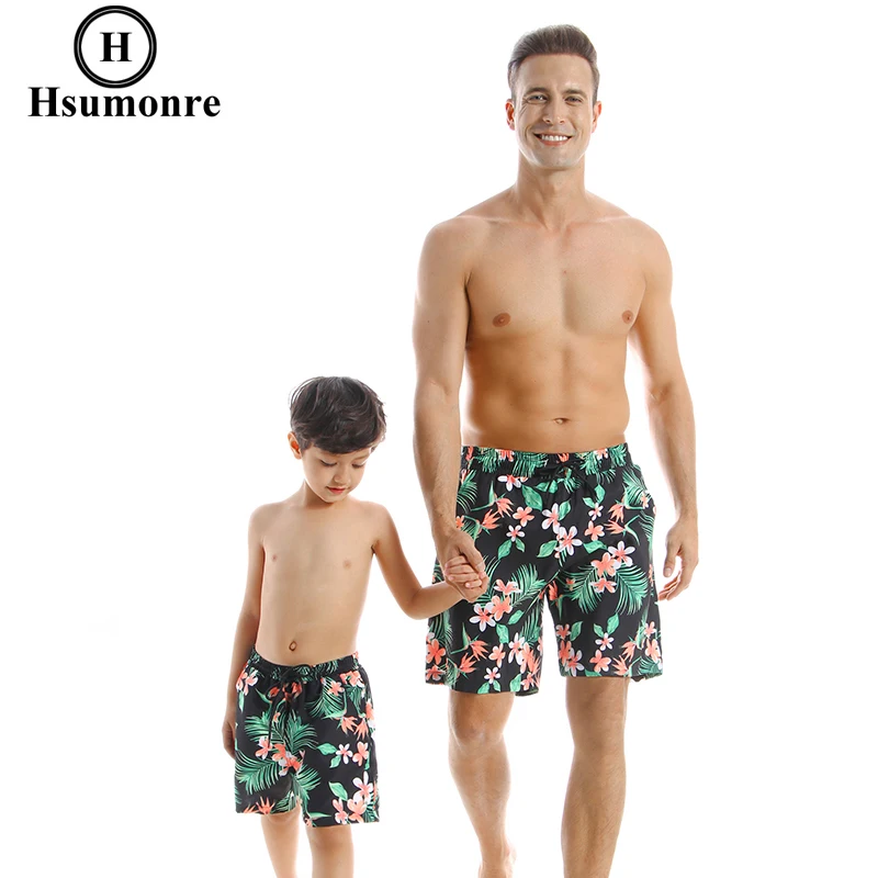 Шорты мужские пляжные с принтом зеленых листьев и цветочным принтом|Раздельный