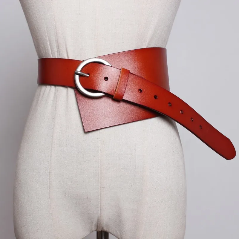 

SeeBeautiful New Fasion Summer Spring 2022 Irregular Wide Girdle Metal Pin Ring Buckle PU Leather Belts Women 5 Colors Y256