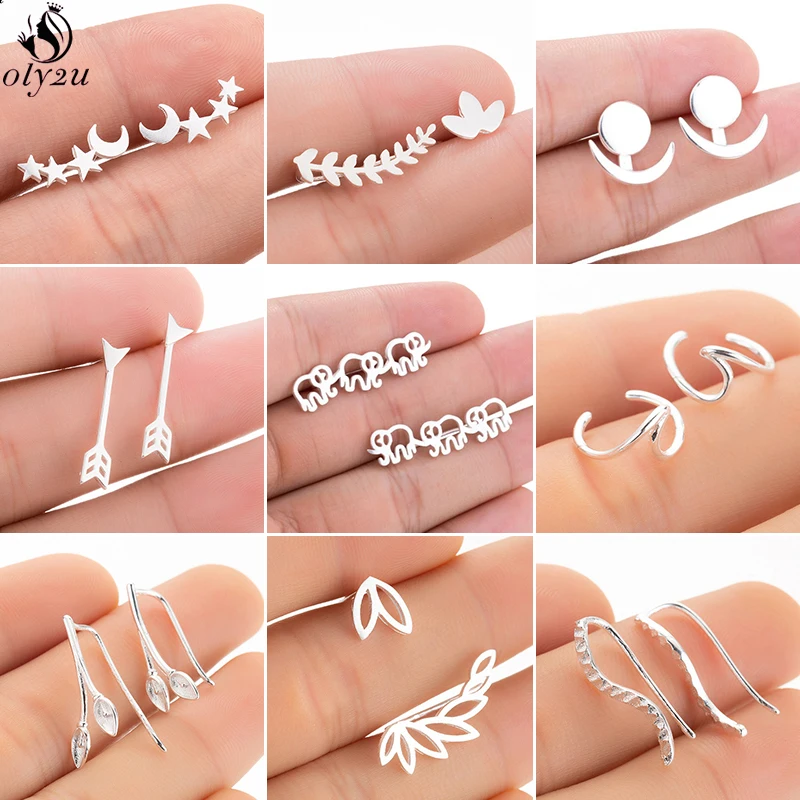 Модные серьги гвоздики Oly2u в виде луны и звезд для женщин украшения на каждый день