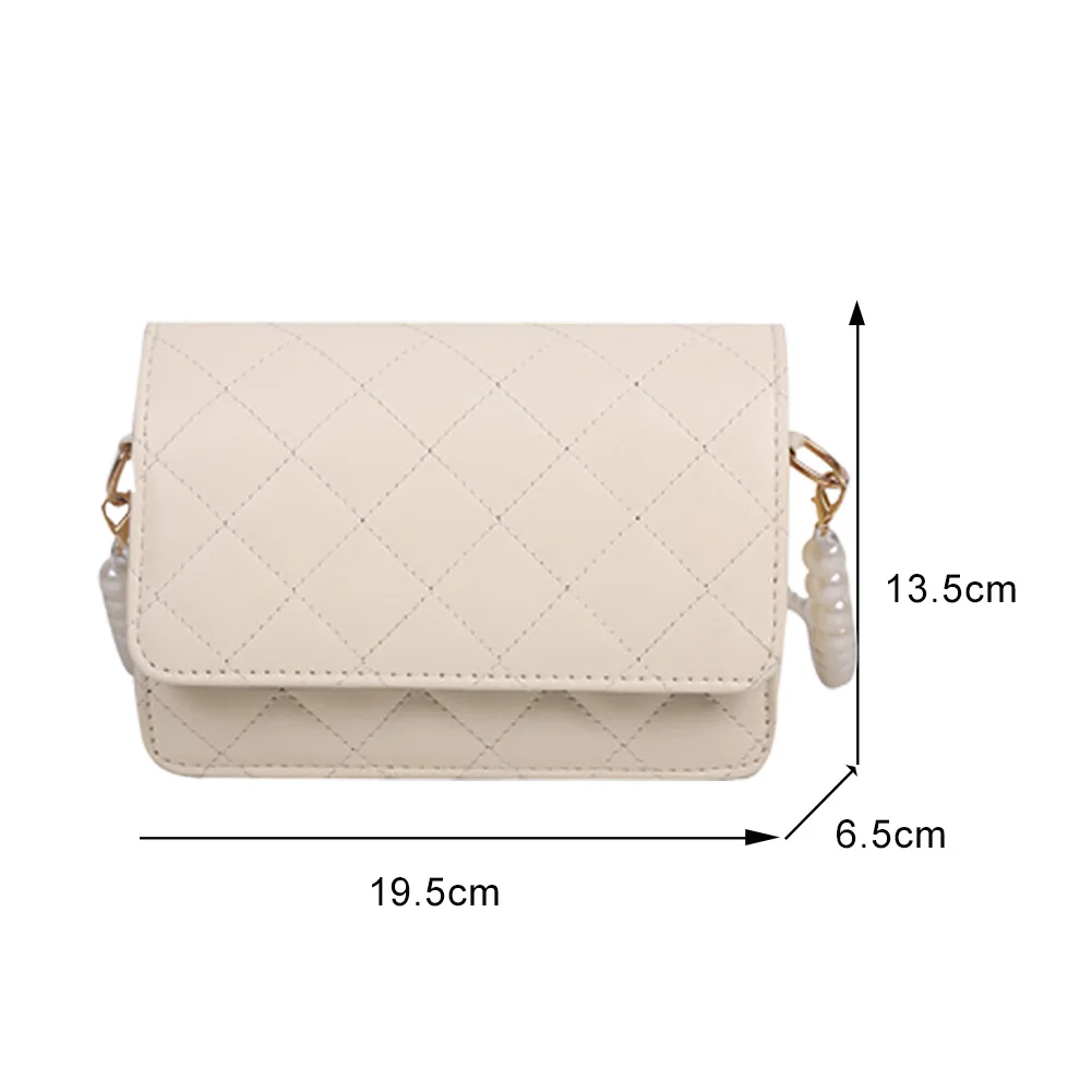 

Fashion Women Lattice Pearl Chain Shoulder Bags PU Leather Pure Color Crossbody Handbag Casual Ladies Small Purse Messenger Bags