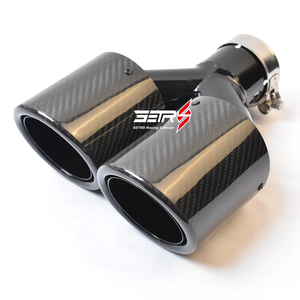 

Left Side On Car Modification Dual Glossy Black Muffler Pipe Twill Carbon Fiber Stainless Steel Exhaust Tip For E63