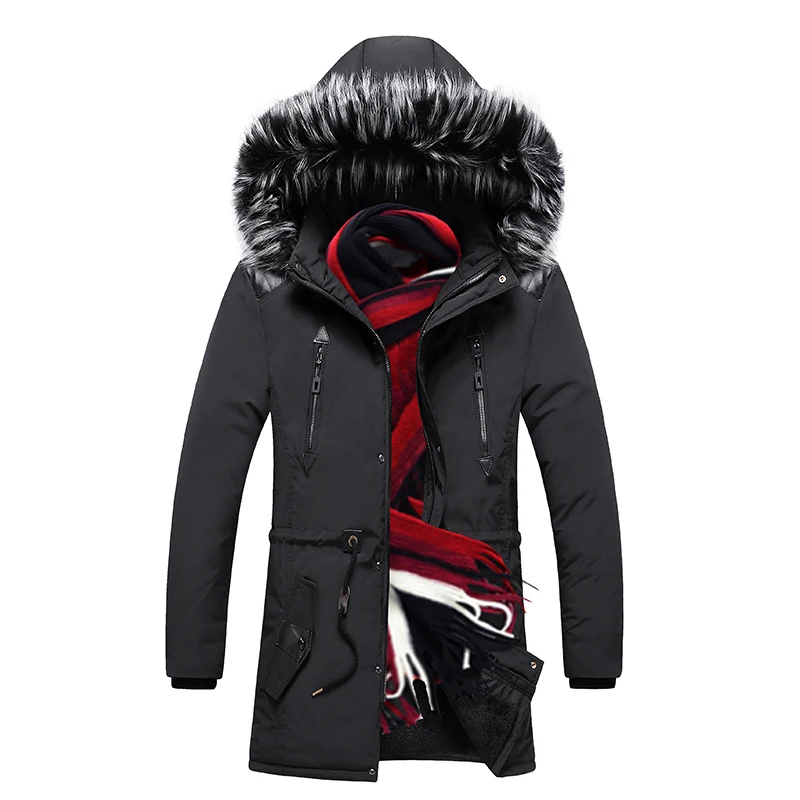 Black 001 MANTLCONX, толстая Мужская зимняя парка с меховым капюшоном, модный бренд, теплое длинное пальто на молнии, Мужская ветрозащитная куртка, Мужская на подкладке, куртки - Цвет: Black 001