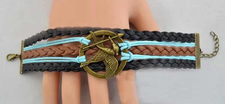 Голод игры браслет Птица орел животное стрелы логотип Винтаж Мода горячий фильм ювелирные изделия кожаная веревка для мужчин и женщин ребенок