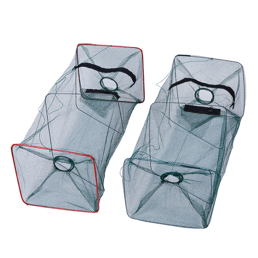 

Rectangular Shrimp Cage Fishing Basket Foldable Portable Dip Net Fish Cage Nylon Steel Wire Fishing Pot Color Random