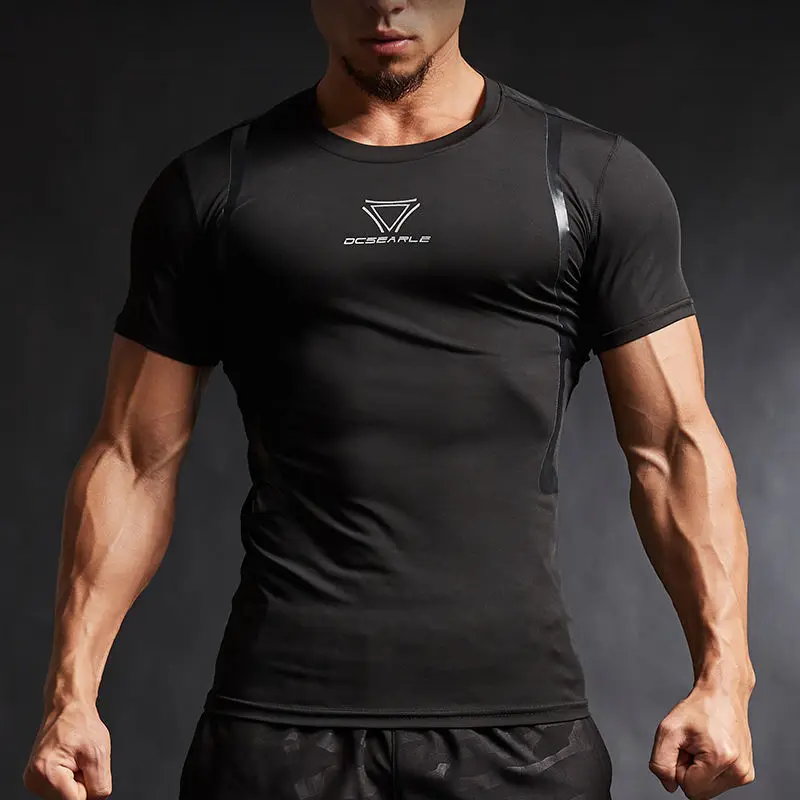 

Fitness suit men's T-shirt sports tights gym training compression suit quick drying round neck short sleeve top