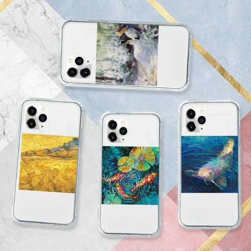 

Art oil painting beautiful fashion Phone Case Transparent for iPhone 11 12 mini pro XS MAX 8 7 6 6S Plus X 5S SE 2020 XR