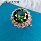 Luomansi роскошное 5CT 11 мм кольцо с зеленым муассанитом, прошло испытание бриллиантами, высококачественное ювелирное изделие для свадьбы, годовщины вечерние НКИ