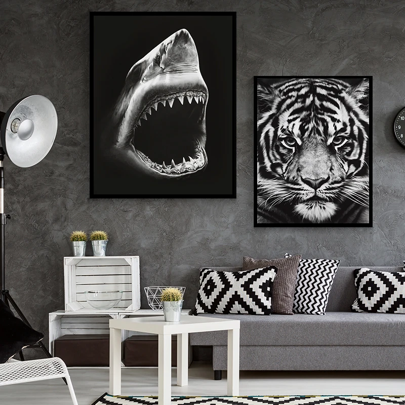 

Wild Animals Cheetah Shark Poster and Prints Nordic Black and White Wall Art Canvas Painting for Living Room Home Decor Pictures