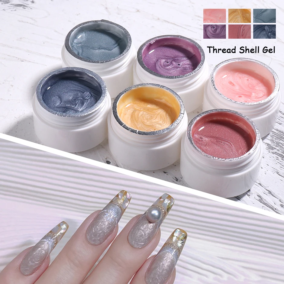 

6pcs 5ml Thread Shell Nail Gel Polish Pearl Fritillaria Hybrid Varnish UV Painting Gel Valentine Decoration Design Set NT1986-1