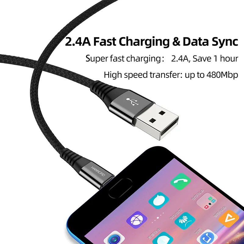 HANNORD usb type-C кабель USB C кабель для быстрой зарядки и синхронизации данных 1,2 A Светодиодный индикатор 1,8 м для Xiaomi samsung Android Phone