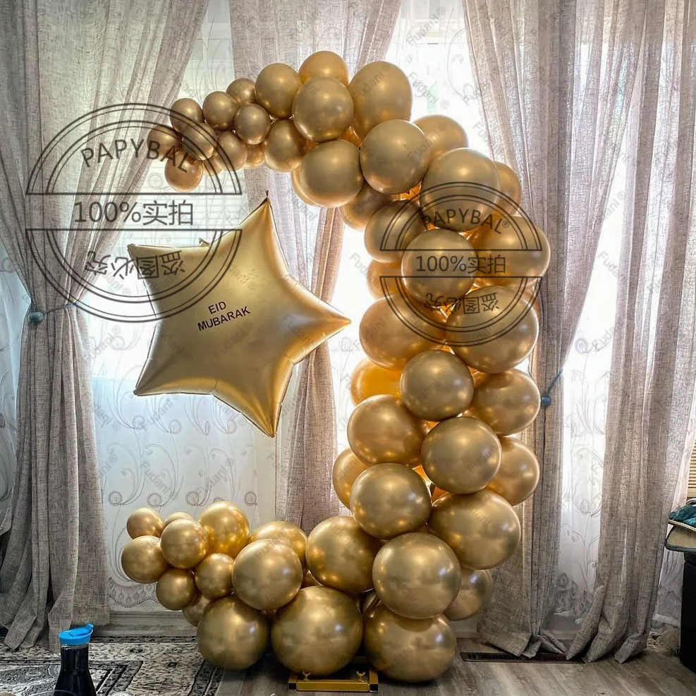 1set 5/10/16inch Eid Foil Balloons Gold Chrome Mubarak Ramadan Islam Decoration For Home Eid Al Adha Aid Moubarak Balloon Decor
