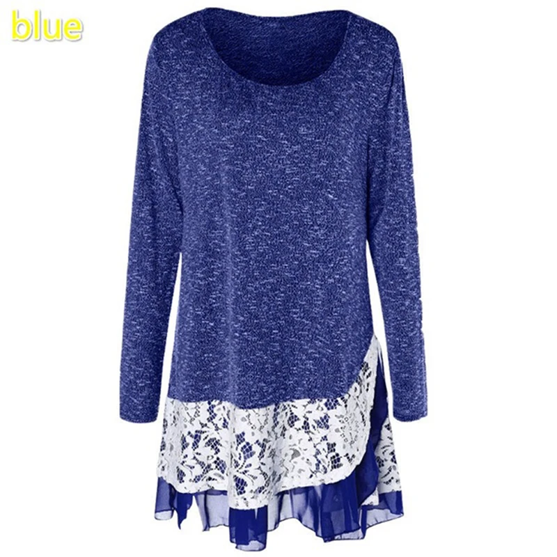 

Autumn Long Sleeve Tshirts Women Fashion Ladies Basic O Neck Tops Lace Mesh Patchwork T-shirts New Female Long Tees Shirts Full