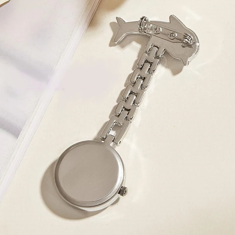 Dolphin Nurse Watch fish-shaped doctor Hanging Clock Noctilucent Cartoon Alloy Student Nurse Hospital Pocket Watch Silver 10pcs