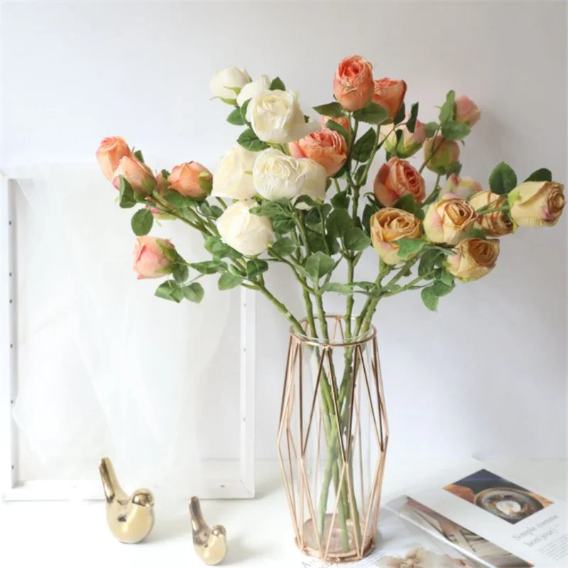 

5 pcs/lot Rose Artificial Flower Fake Flowers Five Head Home Decor Valentines Day Wedding Decoration Christmas INS Style