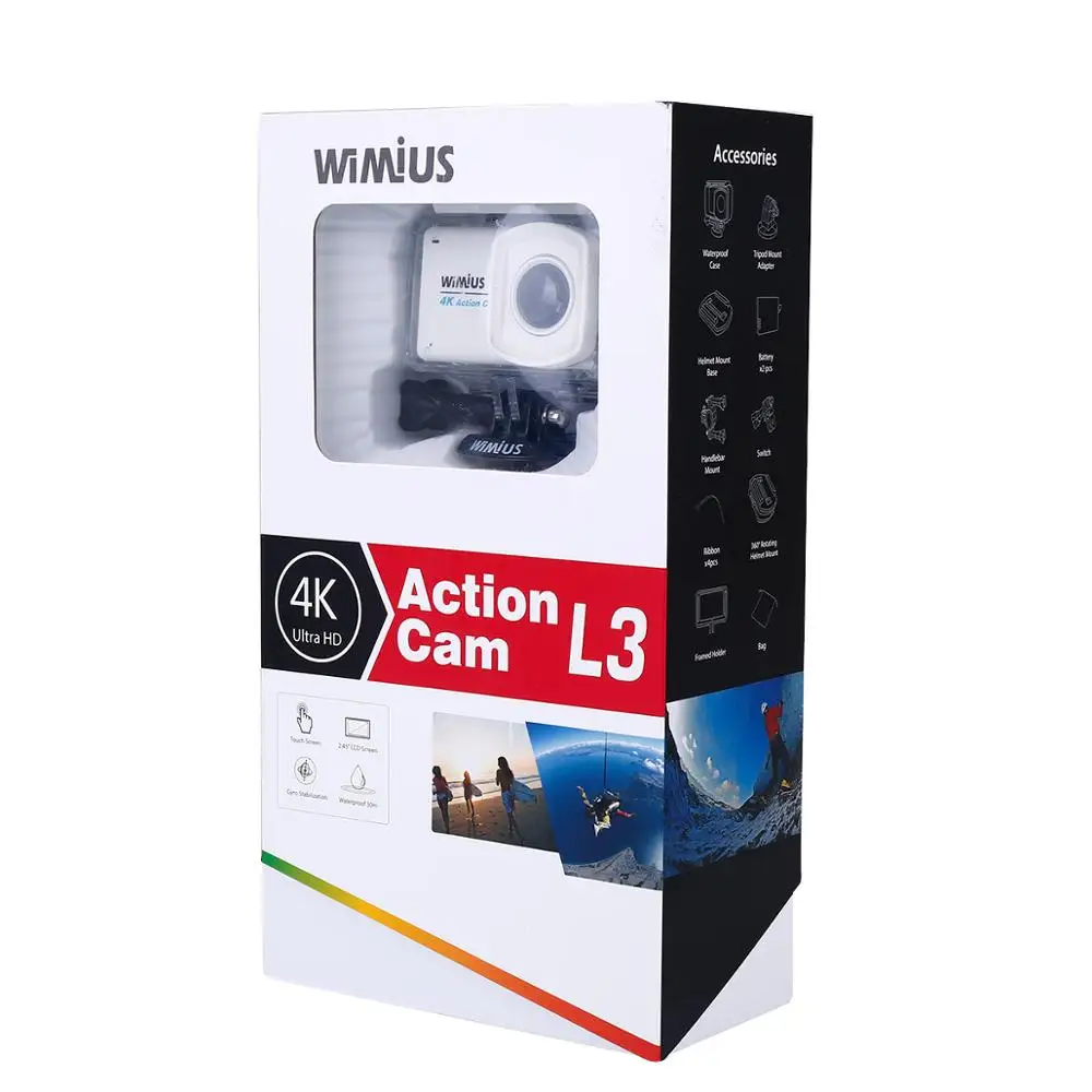 L3 White no bag WIMIUS 4K Ultra HD спортивная экшн-камера WiFi 170D уличная спортивная камера Экшн-камера 40 м водонепроницаемая видео запись камеры для шлемов - Цвет: L3 White no bag
