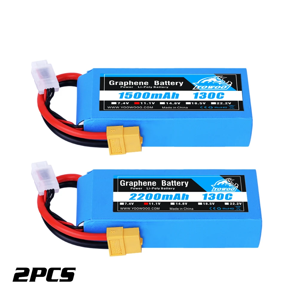 Yowoo-Bater&iacute;a de grafeno Lipo 2S, 3S, 4S, 6S, 2200mah, 2600mah, 1300mah, 1500mah, EC3 T, XT60, enchufe, 130C, piezas de aviones teledirigidos, 2 uds.-0