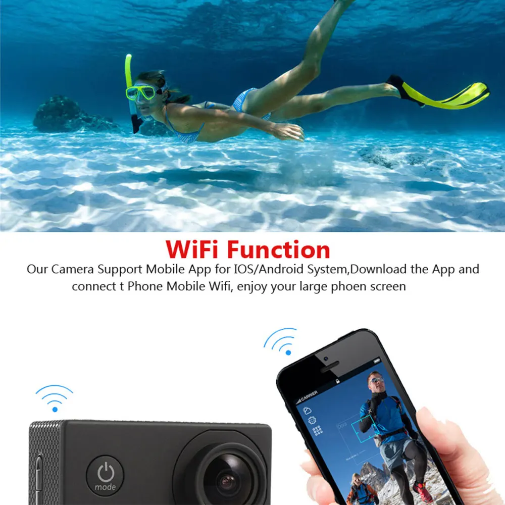 Купить Экшн-камера 4K WiFi 2,0 дюйма мини 12MP открытый Go Водонепроницаемый Pro 170D велосипедный шлем для фото-и видеозаписи 4K Спортивная камера DV