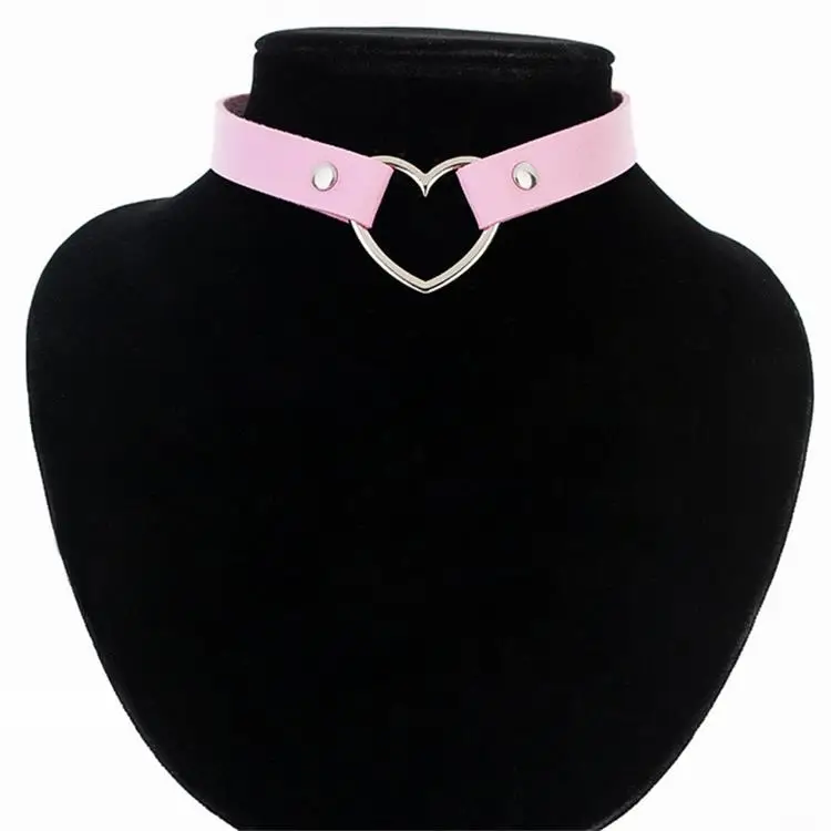 pink Новинка, модное сексуальное кожаное колье в стиле панк, готика, украшенное сердечком, винтажное Очаровательное ожерелье с круглым воротником, Женские Ювелирные изделия, подарок - Окраска металла: pink