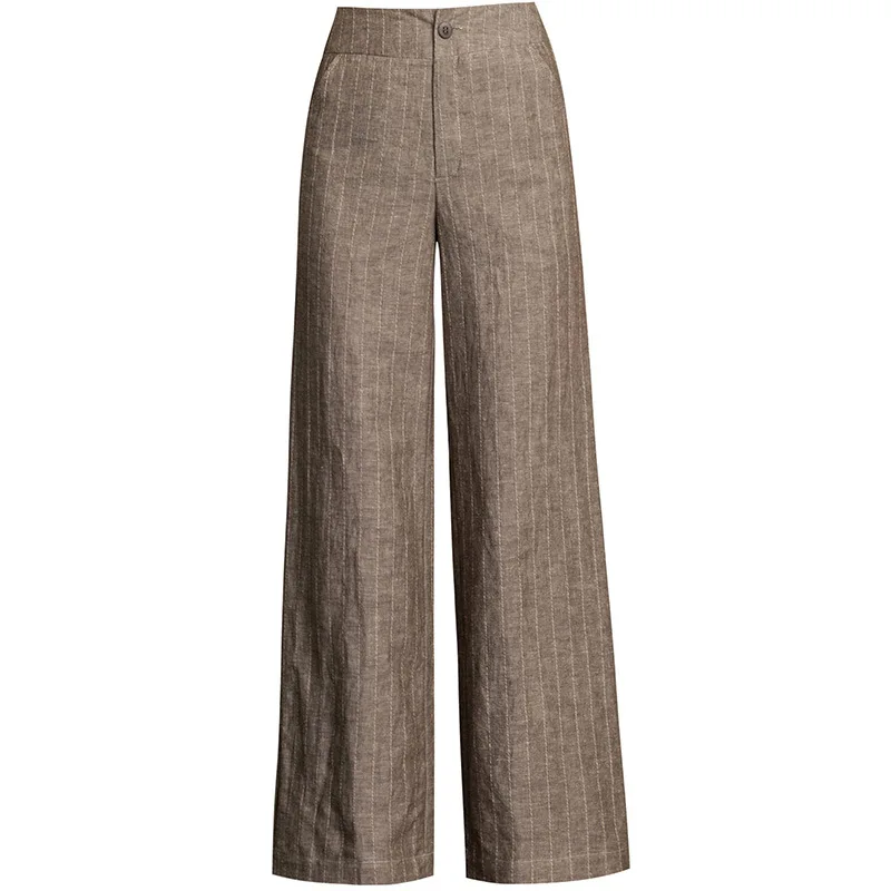 Брюки женские прямые из хлопка и льна офисные повседневные штаны с широкими