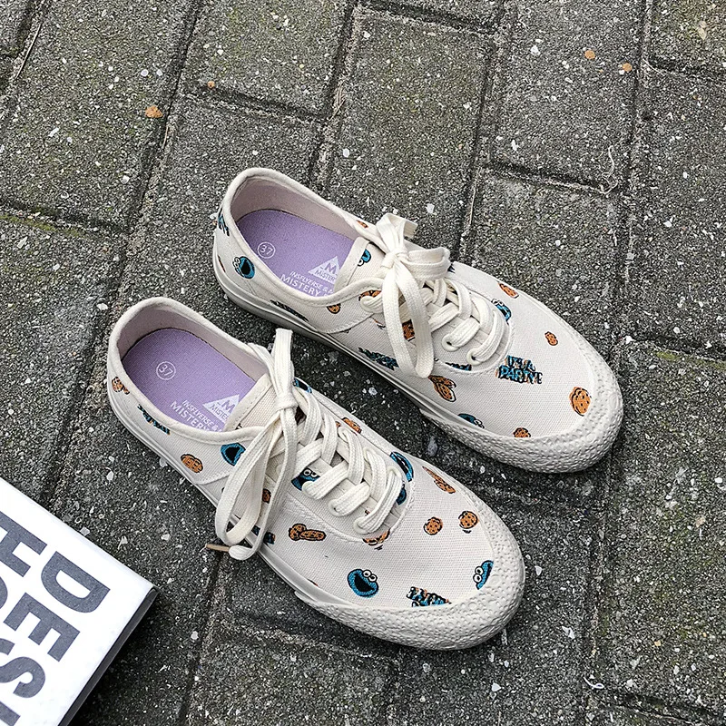 Женские холщовые кроссовки повседневная обувь на плоской подошве с принтом