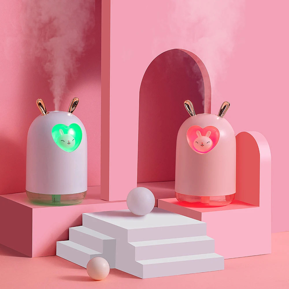 

Lovely Rabbit Humidifier 300Ml Cute Pet Ultrasonic Cool Mist Aroma Oil Diffuser Romantic Color Led Lamp Usb Humidificador