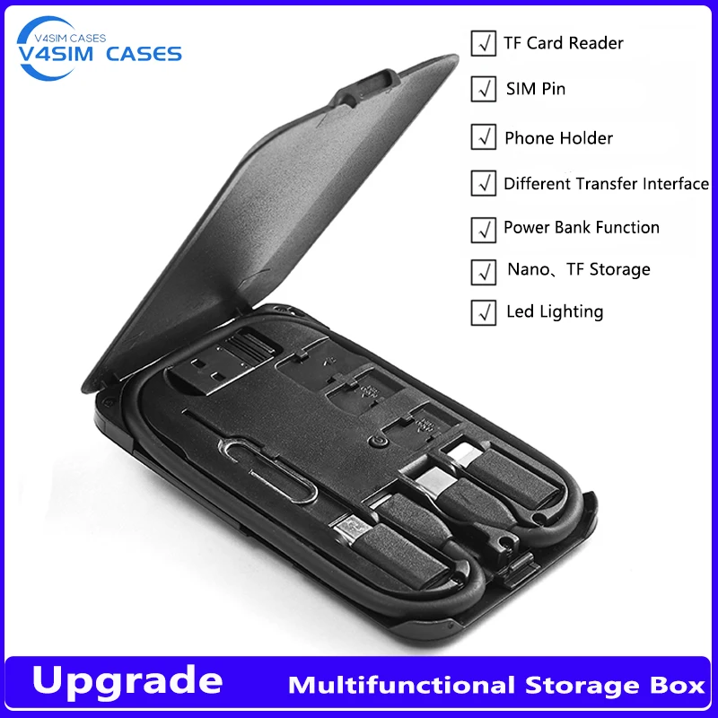 Cable Card, Universal Smart Adapter Card Storage Box, Portable and Compact USB-C/USB-A/Micro-USB/Lightning Charging Cable Kit