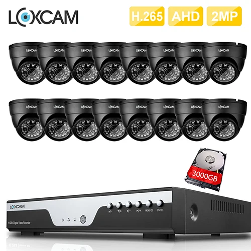 LOXCAM H.265+ 16Ch AHD CVI 1080P система видеонаблюдения 1080p 2.0MP камера безопасности IP66 Крытый Открытый водонепроницаемый комплект видеонаблюдения - Цвет: 16CH DVR x 16 Camera