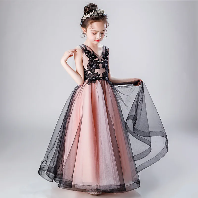 Кружевное платье с цветами для девочек лето 2020 свадебное элегантное бальное