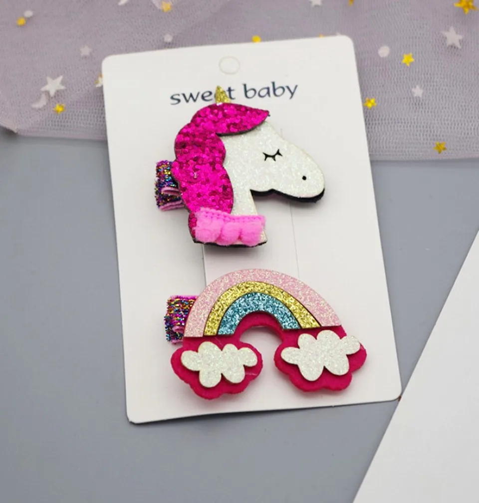 Корейский стиль Единорог детские заколки для волос блёстки Радуга ручной работы