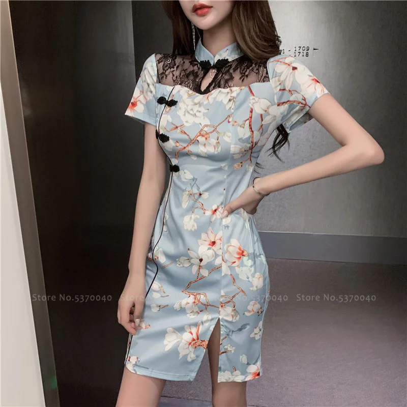 Женское платье Ципао с цветочным принтом в стиле ретро китайском сексуальное