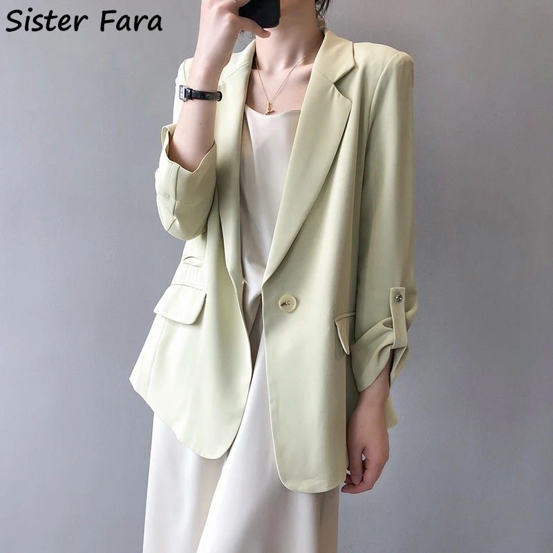 

Пиджак женский весенний на одной пуговице, с разрезом, 2021, сплошные блейзеры