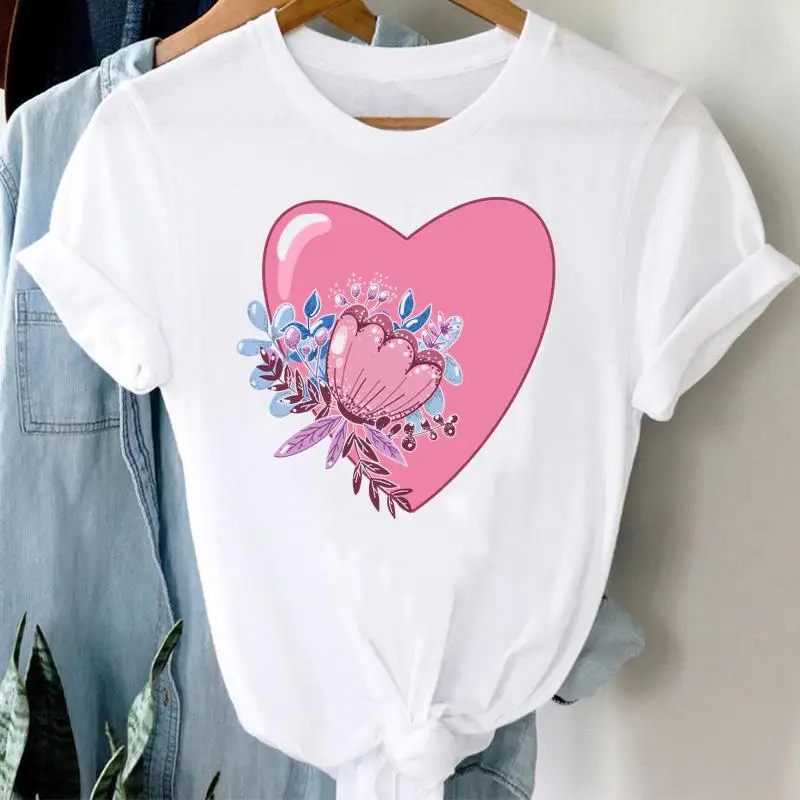 

Letter Love Heart print Women Top 90s Clothes Lady Casual Short Sleeve Fashion Summer Tshirt Regular Female Graphic T-Shirt Tee