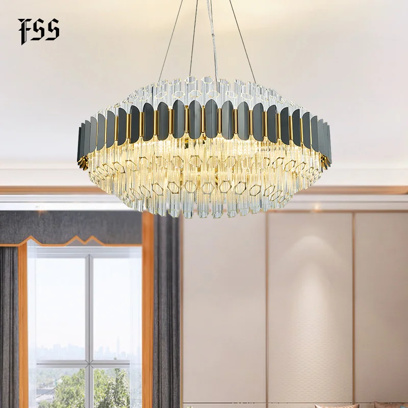 Новинка хром круглая хрустальная люстра Fss для гостиной светодиодная лампа