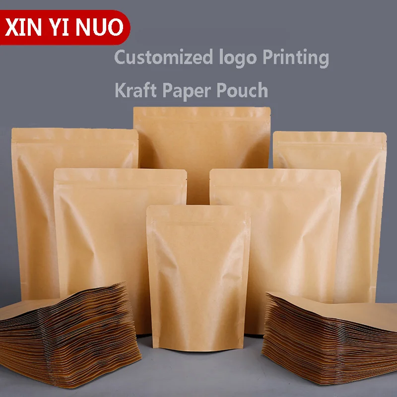 Food Grade Stand Up With Zipper Kraft Paper Pouch Bags Personal Customization Printing Design LOGO