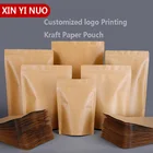 Пакет из крафт-бумаги на молнии для пищевых продуктов, индивидуальный дизайн печати логотипа