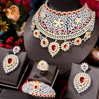 brand 110mm wide big luxury flower boom women engagement cubic zirconia necklace earring dubai jewelry set jewellery addiction