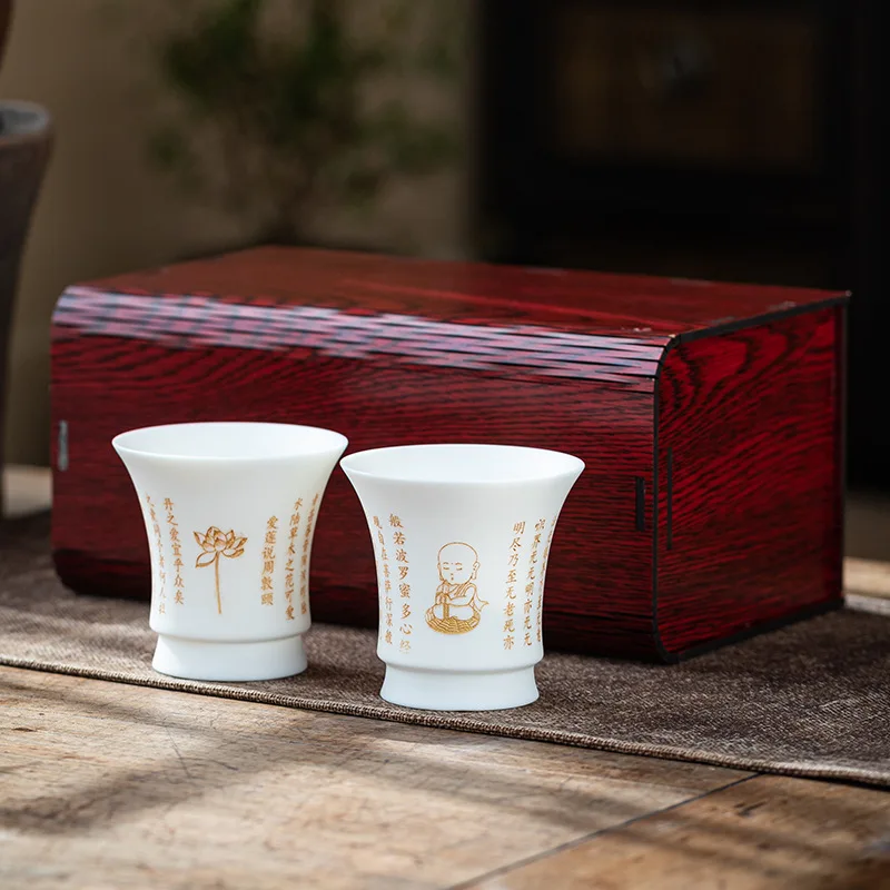

Tea cup ceramic engraving master cup pure handmade famous teacher makes high-grade customized gift box package of mutton jade wh